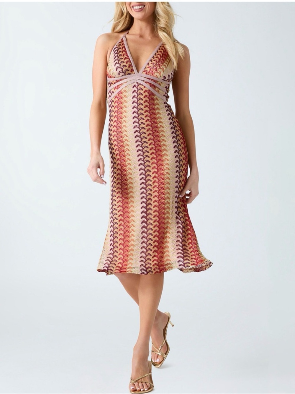 NWT Guess Halter Midi Dress in Multicolor Stripe